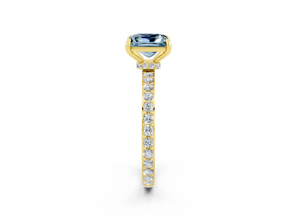 Yellow gold Princess Cut Aquamarine Pavé Engagement Ring with Round  Accents and Prong Setting