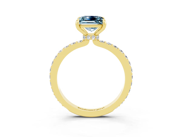 Yellow gold Princess Cut Aquamarine Pavé Engagement Ring with Round  Accents and Prong Setting