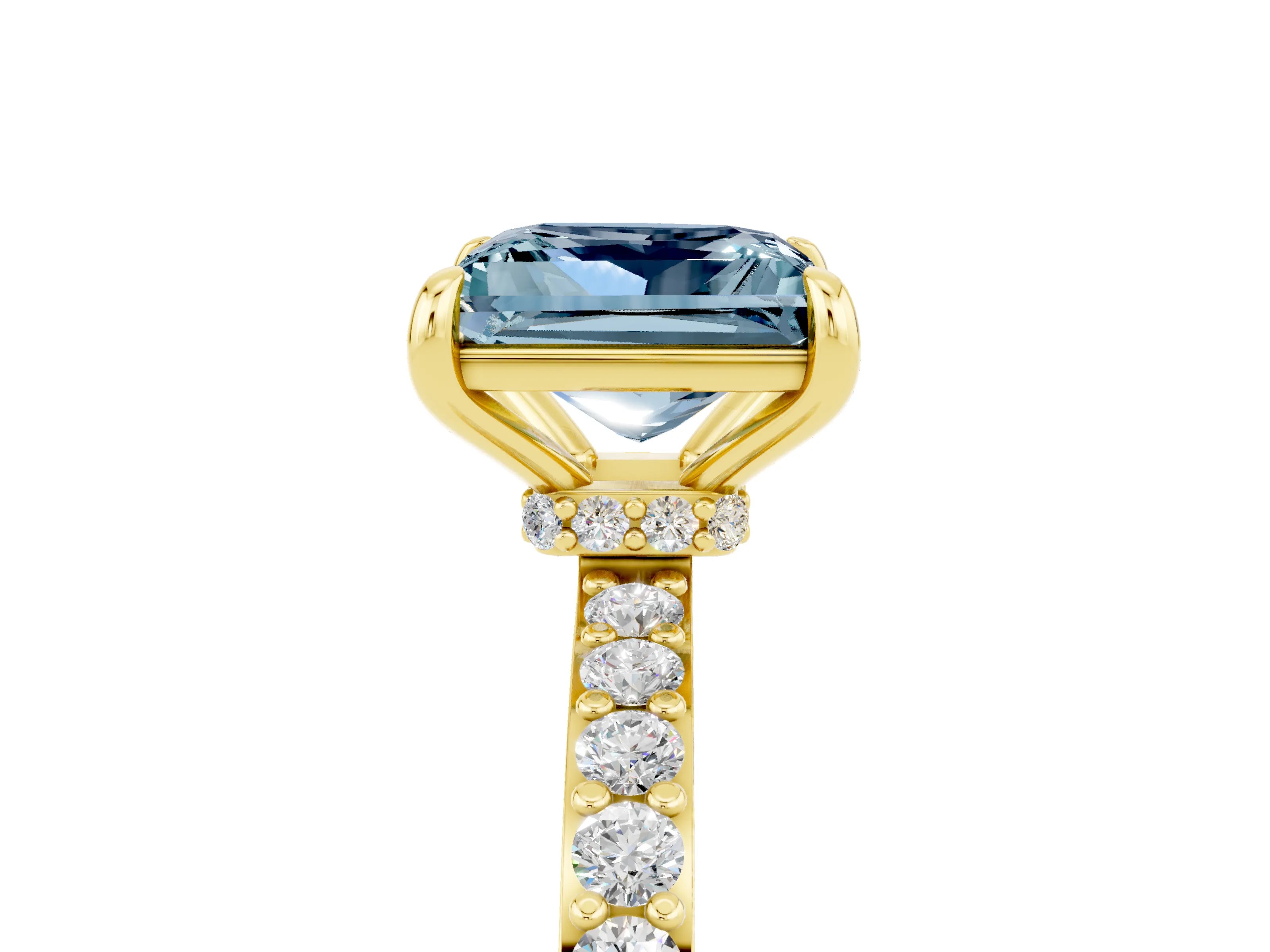 Yellow gold Princess Cut Aquamarine Ring with Pavé Band and Four-Prong Setting_5