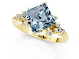 Yellow gold Princess Cut Aquamarine Ring with Side Stones and Four-Prong Setting_37
