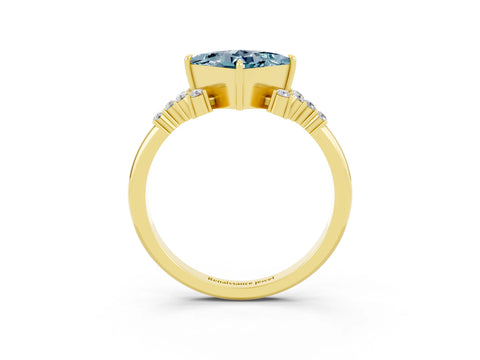 Yellow gold Princess Cut Aquamarine Ring with Side Stones and Four-Prong Setting_39