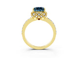 Yellow gold Princess Cut Aquamarine Scalloped Halo Engagement Ring with Round Shared Prong Band_15