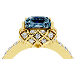 Yellow gold Princess Cut Aquamarine Scalloped Halo Engagement Ring with Round Shared Prong Band_16