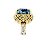 Yellow gold Princess Cut Aquamarine Scalloped Halo Engagement Ring with Round Shared Prong Band_17