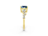 Yellow gold Princess Cut Aquamarine Scattered Round Accent Ring with Prong Setting_32