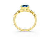 Yellow gold Princess Cut Aquamarine Scattered Round Accent Ring with Prong Setting_33