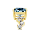 Yellow gold Princess Cut Aquamarine Scattered Round Accent Ring with Prong Setting_35