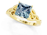 Yellow gold Princess Cut Aquamarine Solitaire Celtic Knot Ring with Four-Prong Setting_13
