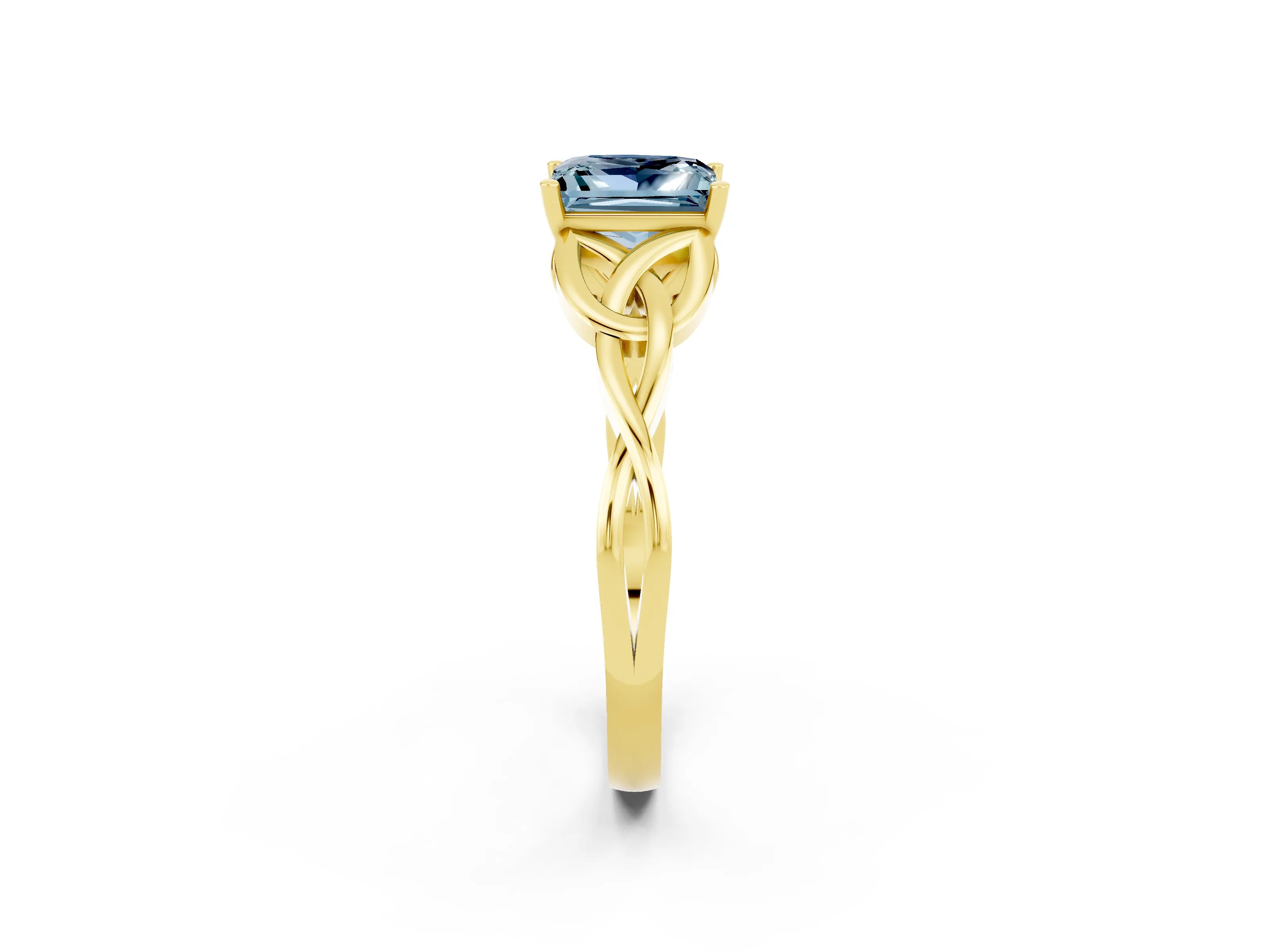 Yellow gold Princess Cut Aquamarine Solitaire Celtic Knot Ring with Four-Prong Setting_14