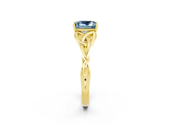 Yellow gold Princess Cut Aquamarine Solitaire Celtic Knot Ring with Four-Prong Setting