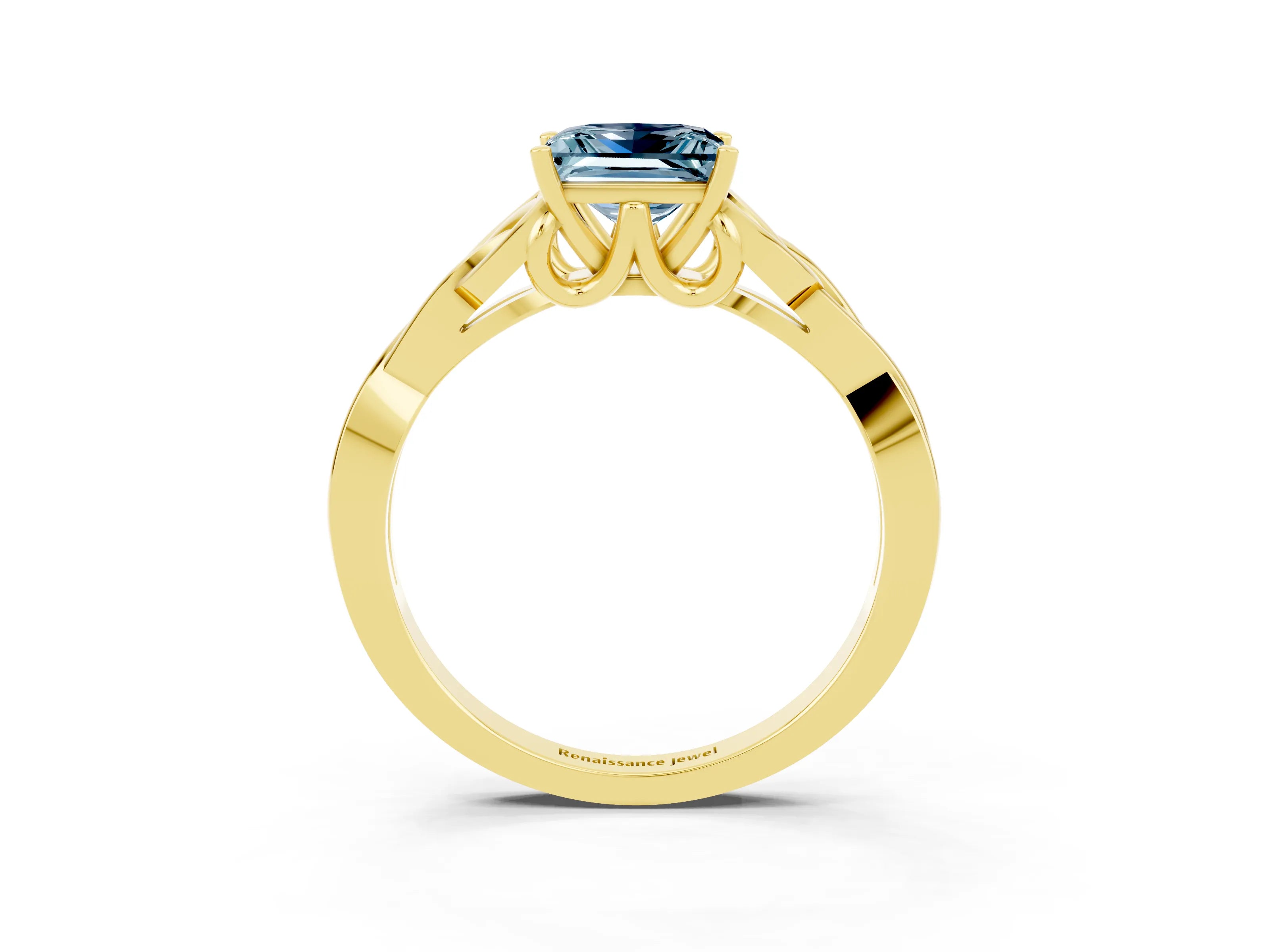 Yellow gold Princess Cut Aquamarine Solitaire Celtic Knot Ring with Four-Prong Setting_15