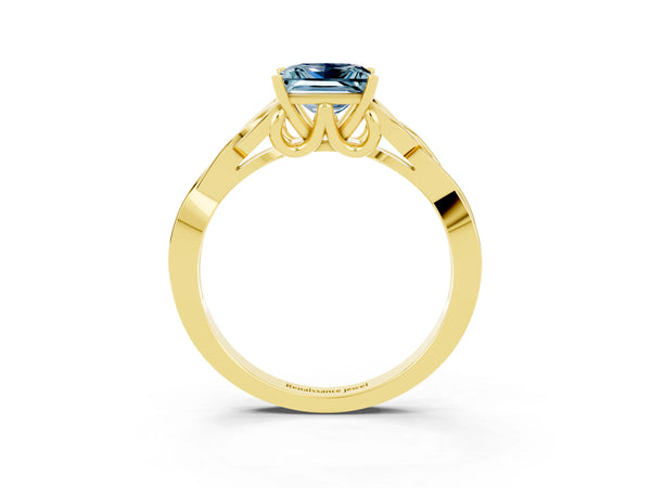 Yellow gold Princess Cut Aquamarine Solitaire Celtic Knot Ring with Four-Prong Setting