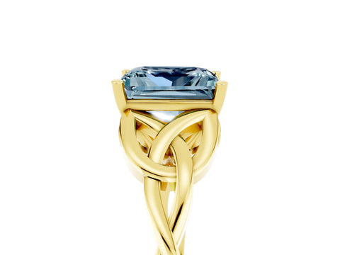Yellow gold Princess Cut Aquamarine Solitaire Celtic Knot Ring with Four-Prong Setting_17