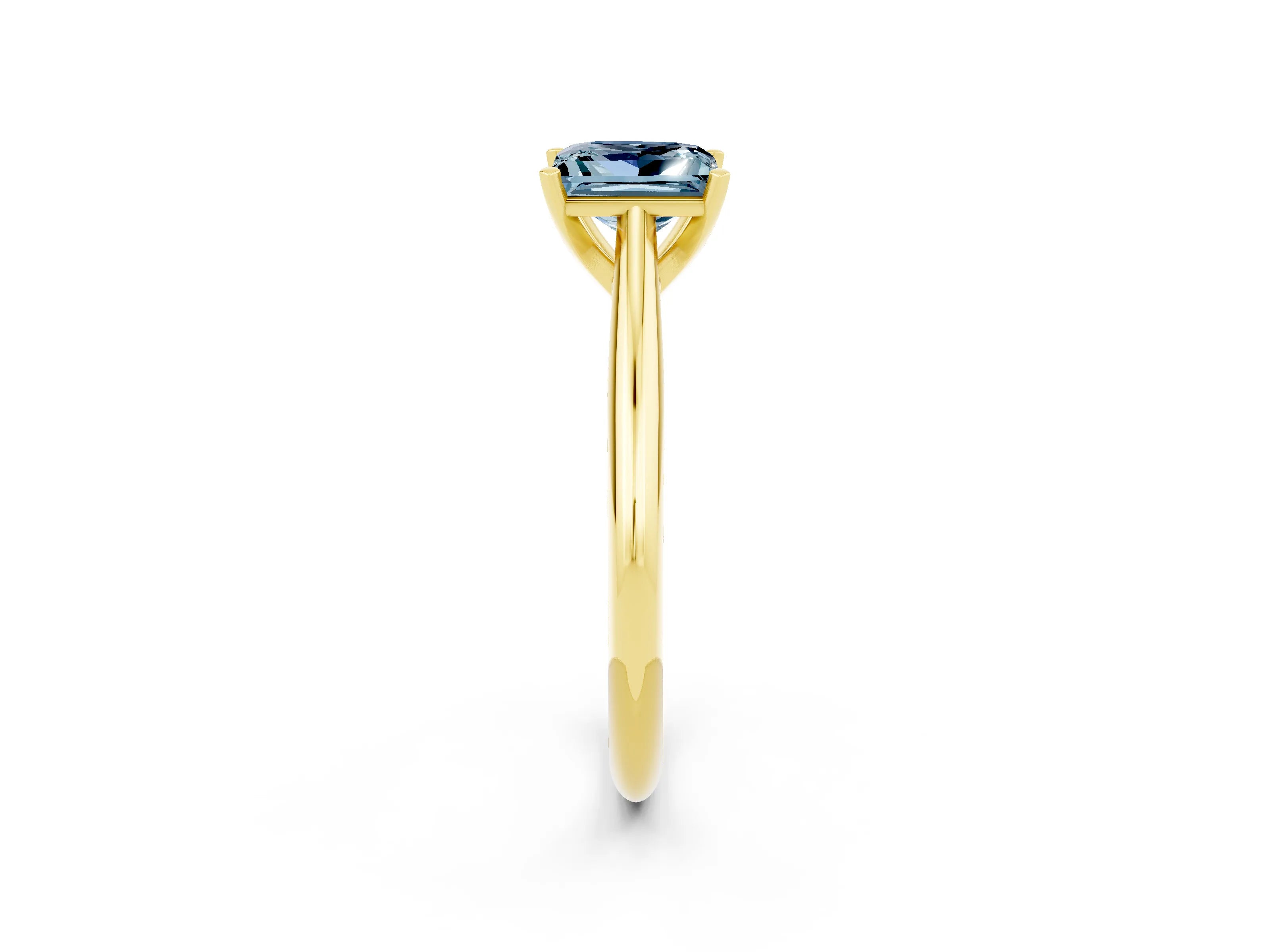 Yellow gold Princess Cut Aquamarine Solitaire Engagement Ring with Cathedral Setting and Four-Prong Mount_14