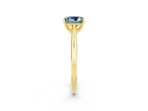 Yellow gold Princess Cut Aquamarine Solitaire Engagement Ring with Cathedral Setting and Four-Prong Mount