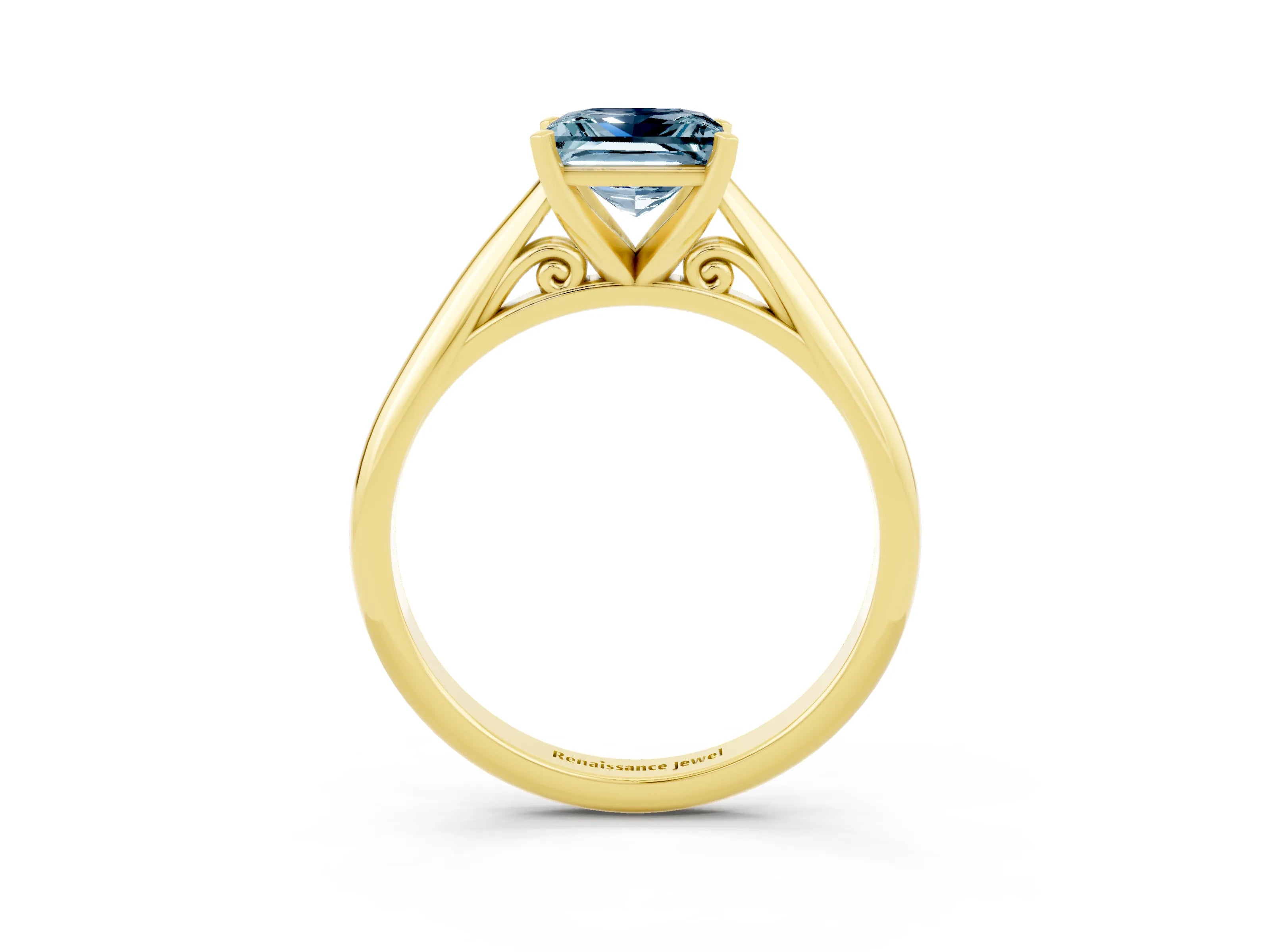 Yellow gold Princess Cut Aquamarine Solitaire Engagement Ring with Cathedral Setting and Four-Prong Mount_15