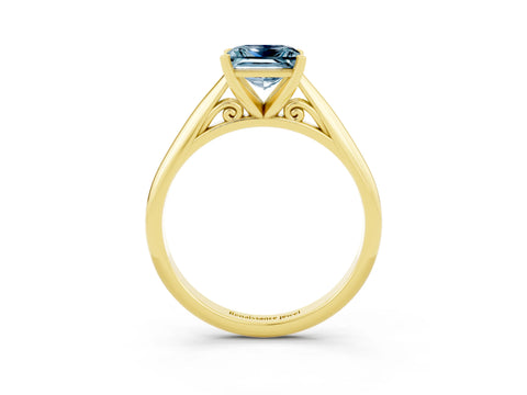 Yellow gold Princess Cut Aquamarine Solitaire Engagement Ring with Cathedral Setting and Four-Prong Mount_15