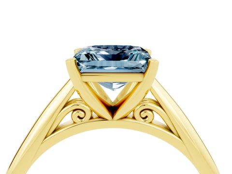 Yellow gold Princess Cut Aquamarine Solitaire Engagement Ring with Cathedral Setting and Four-Prong Mount_16