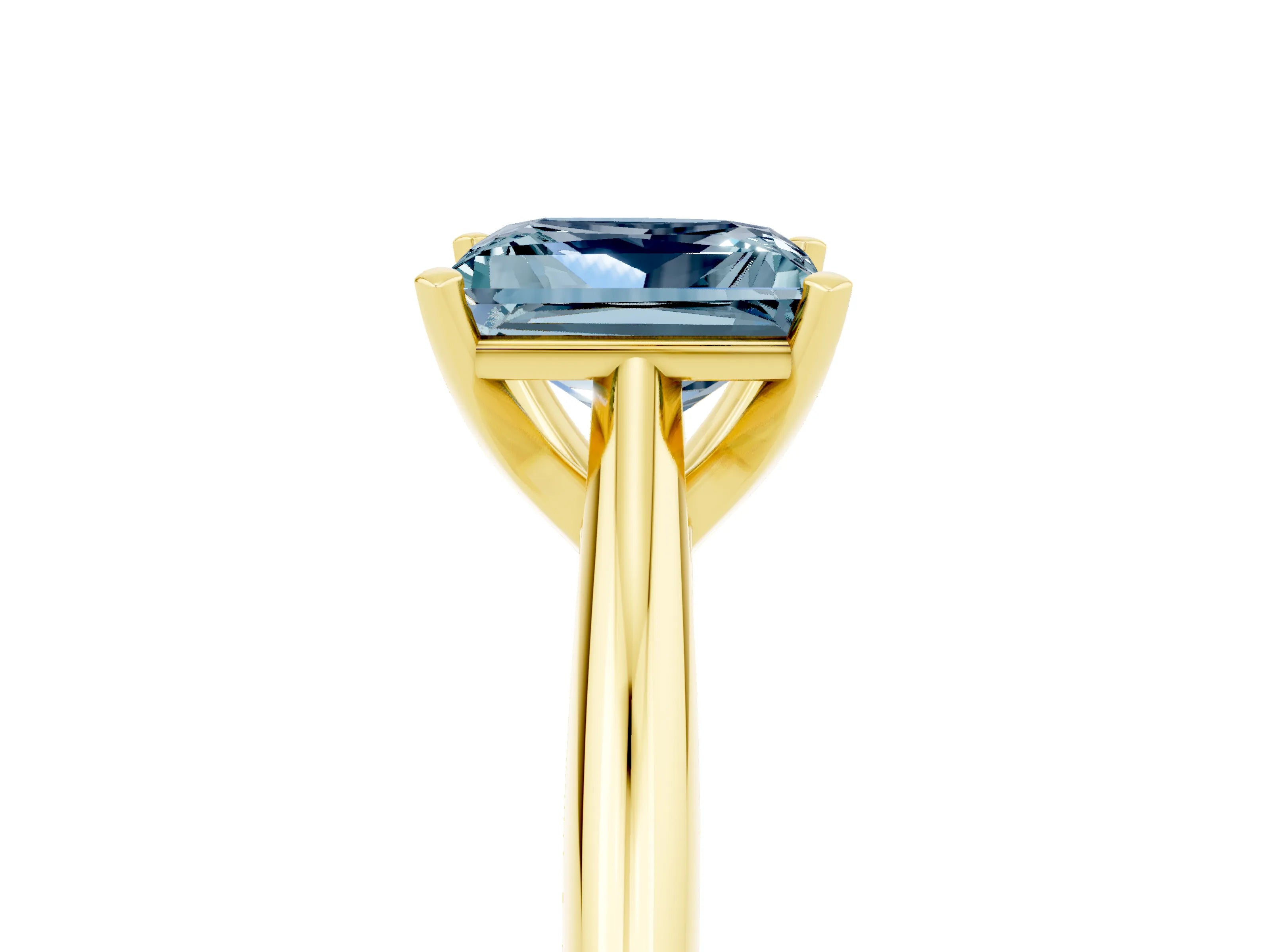 Yellow gold Princess Cut Aquamarine Solitaire Engagement Ring with Cathedral Setting and Four-Prong Mount_17