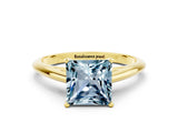 Yellow gold Princess Cut Aquamarine Solitaire Engagement Ring with Cathedral Setting and Four-Prong Mount_18