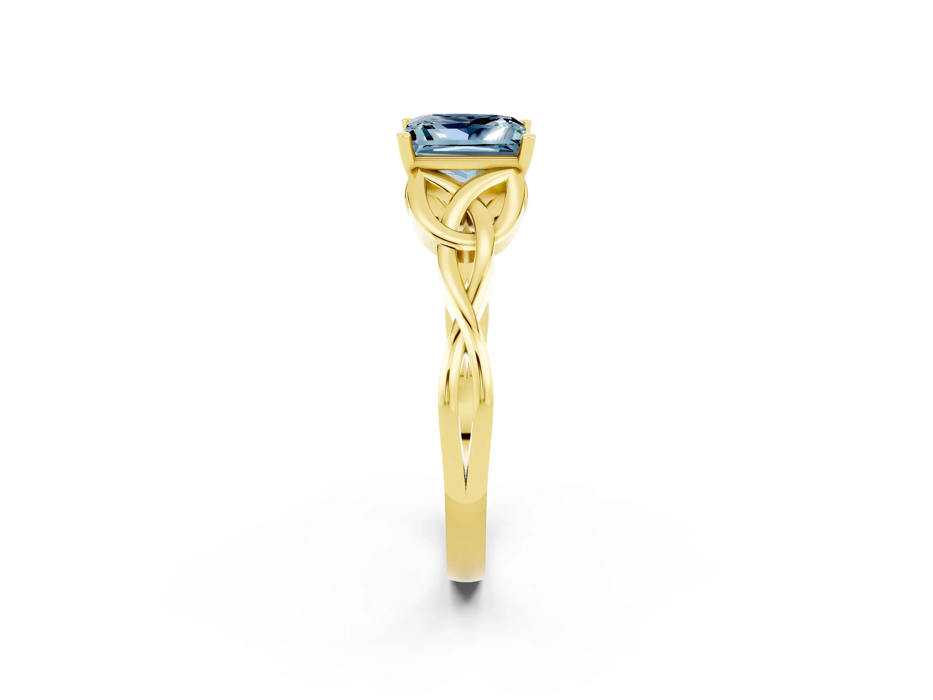 Yellow gold Princess Cut Aquamarine Solitaire Engagement Ring with Celtic Knot Band and Four-Prong Setting_2