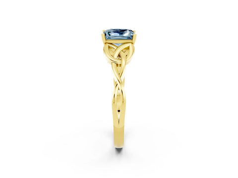 Yellow gold Princess Cut Aquamarine Solitaire Engagement Ring with Celtic Knot Band and Four-Prong Setting_2