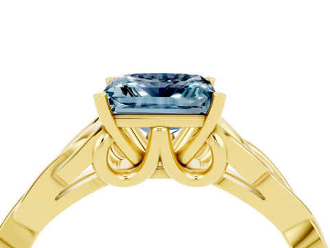 Yellow gold Princess Cut Aquamarine Solitaire Engagement Ring with Celtic Knot Band and Four-Prong Setting_4