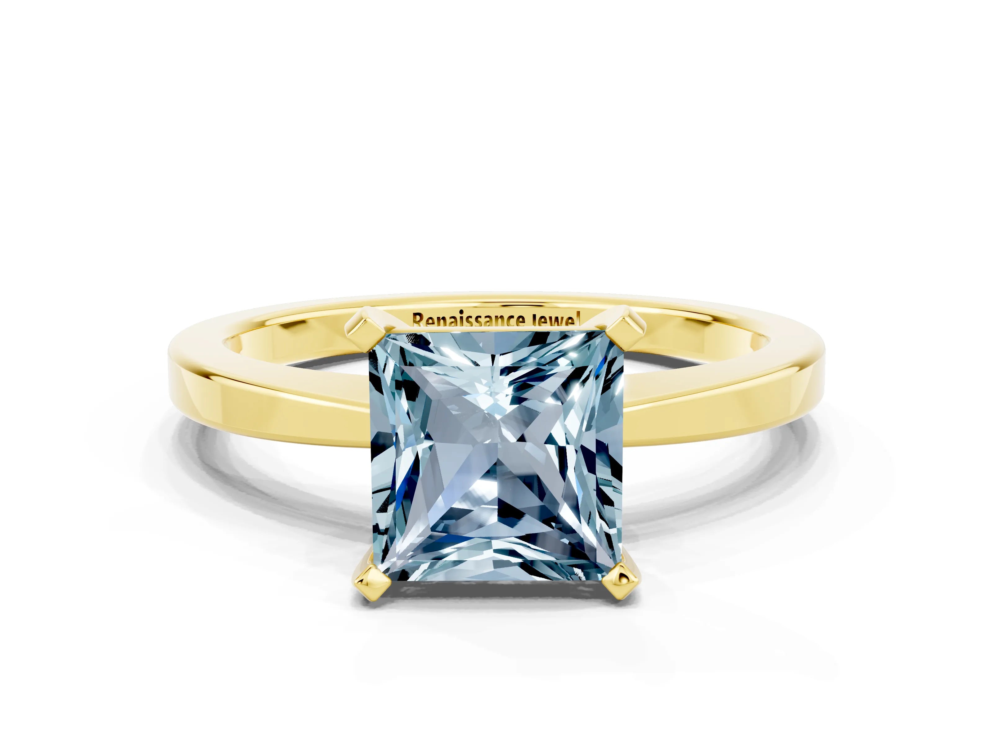 Yellow gold Princess Cut Aquamarine Solitaire Engagement Ring with Classic Band and Four-Prong Setting_24