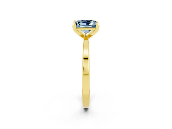 Yellow gold Princess Cut Aquamarine Solitaire Engagement Ring with Classic Band and Four-Prong Setting