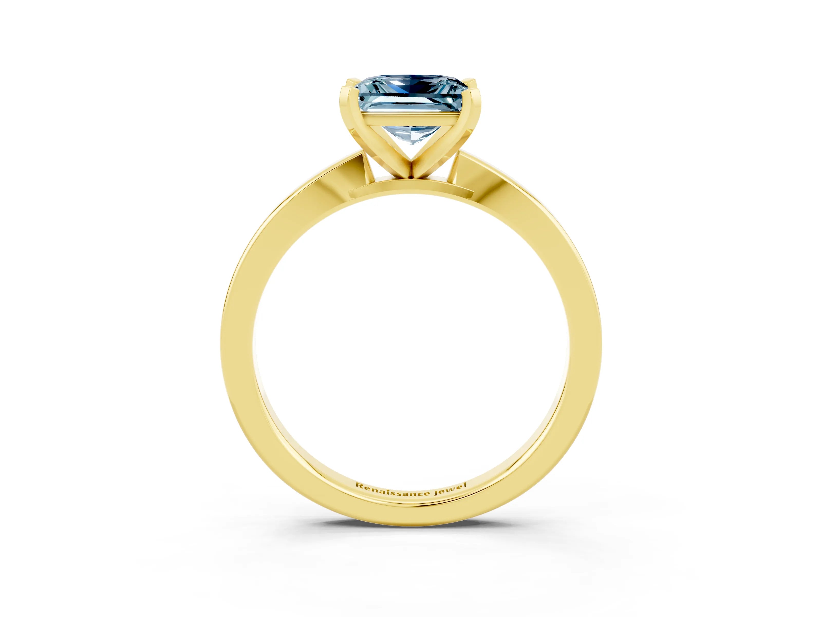 Yellow gold Princess Cut Aquamarine Solitaire Engagement Ring with Classic Band and Four-Prong Setting_27