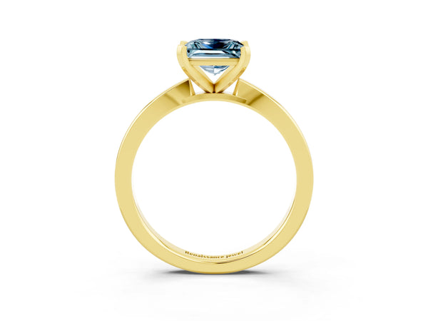 Yellow gold Princess Cut Aquamarine Solitaire Engagement Ring with Classic Band and Four-Prong Setting