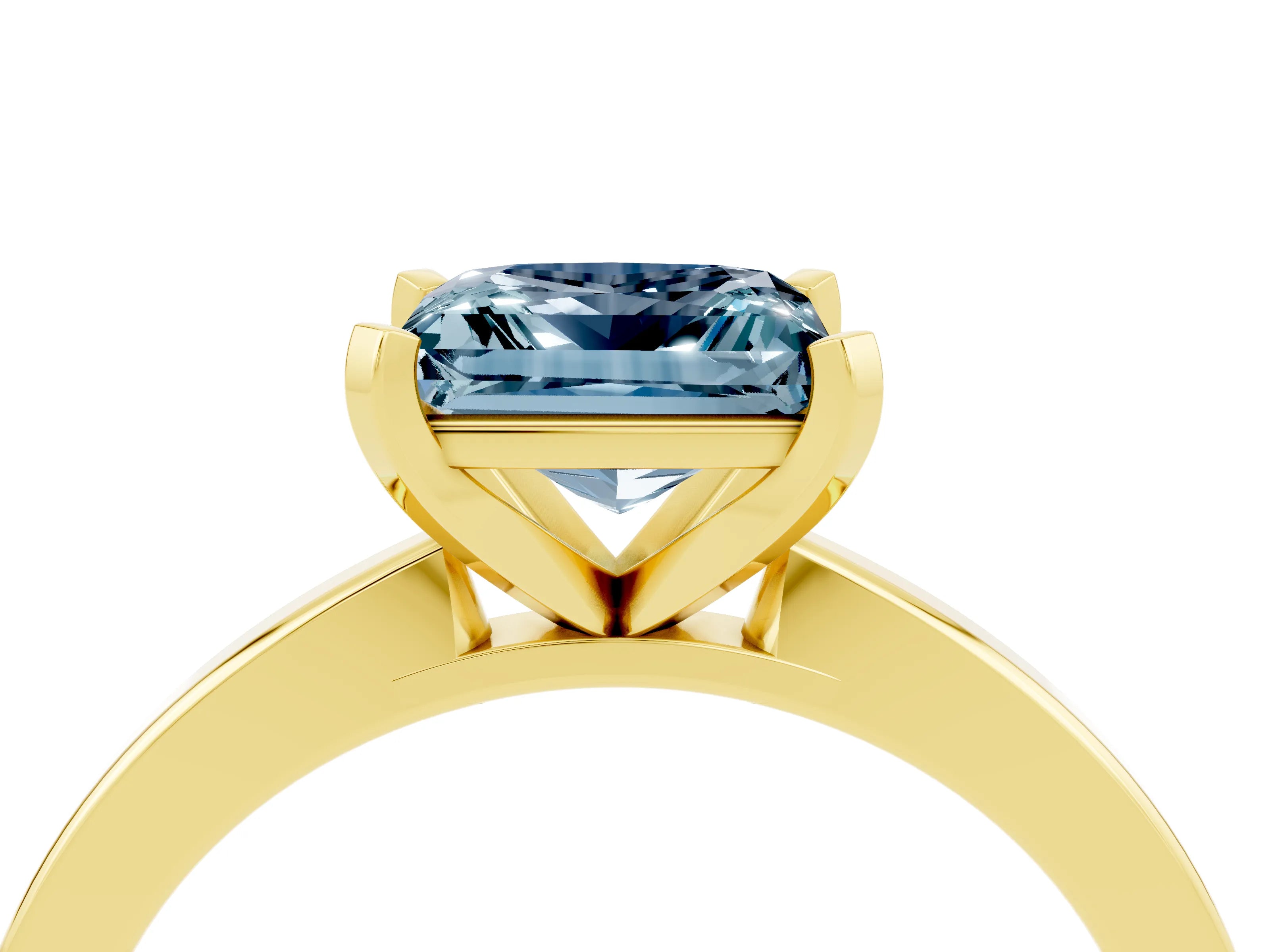 Yellow gold Princess Cut Aquamarine Solitaire Engagement Ring with Classic Band and Four-Prong Setting_28