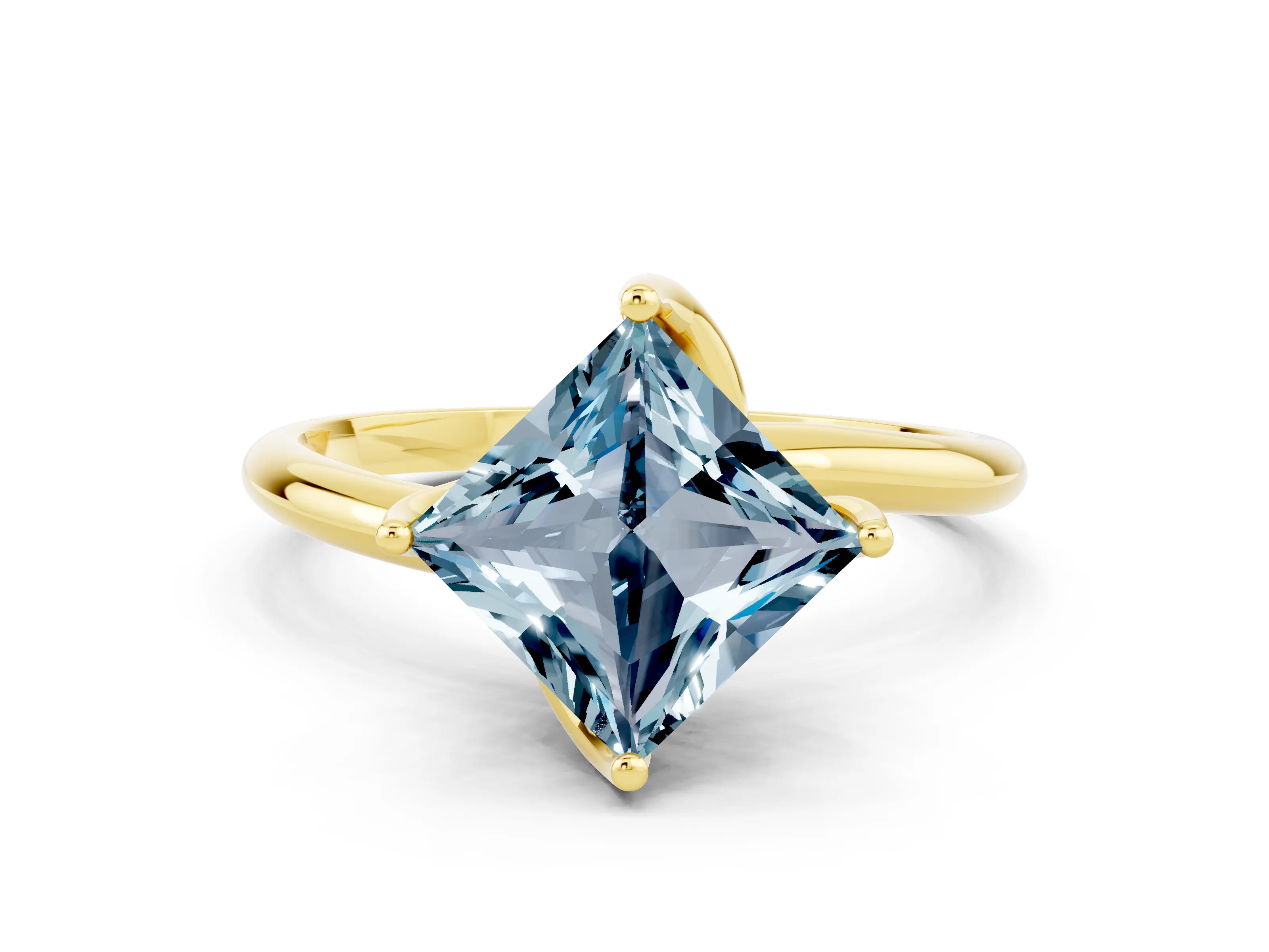 Yellow gold Princess Cut Aquamarine Solitaire Engagement Ring with Four-Prong Setting and Classic Band_12