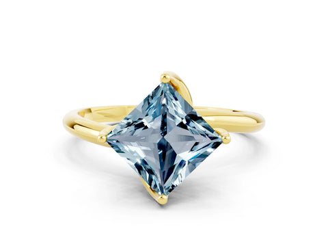 Yellow gold Princess Cut Aquamarine Solitaire Engagement Ring with Four-Prong Setting and Classic Band_12