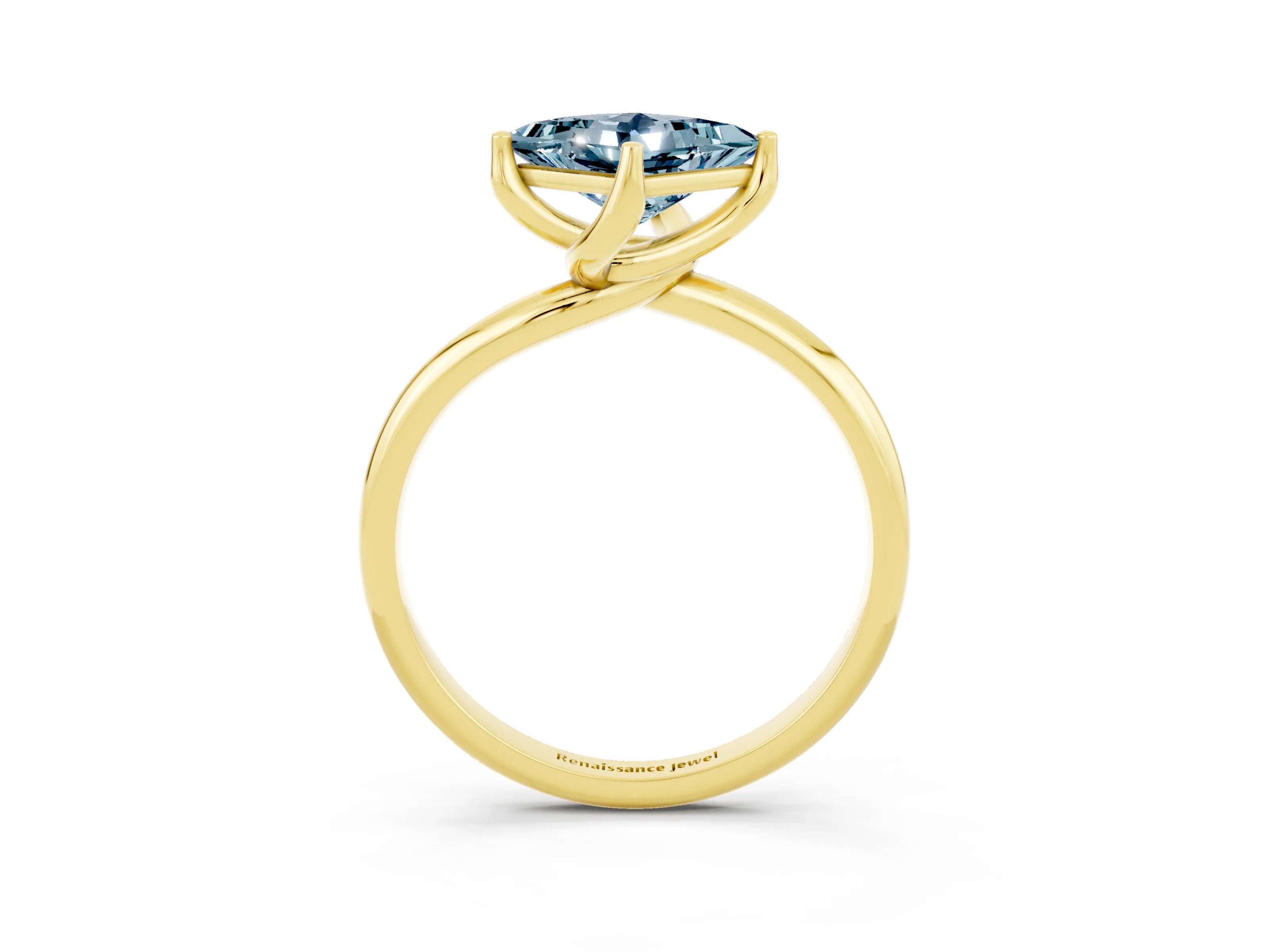 Yellow gold Princess Cut Aquamarine Solitaire Engagement Ring with Four-Prong Setting and Classic Band_15