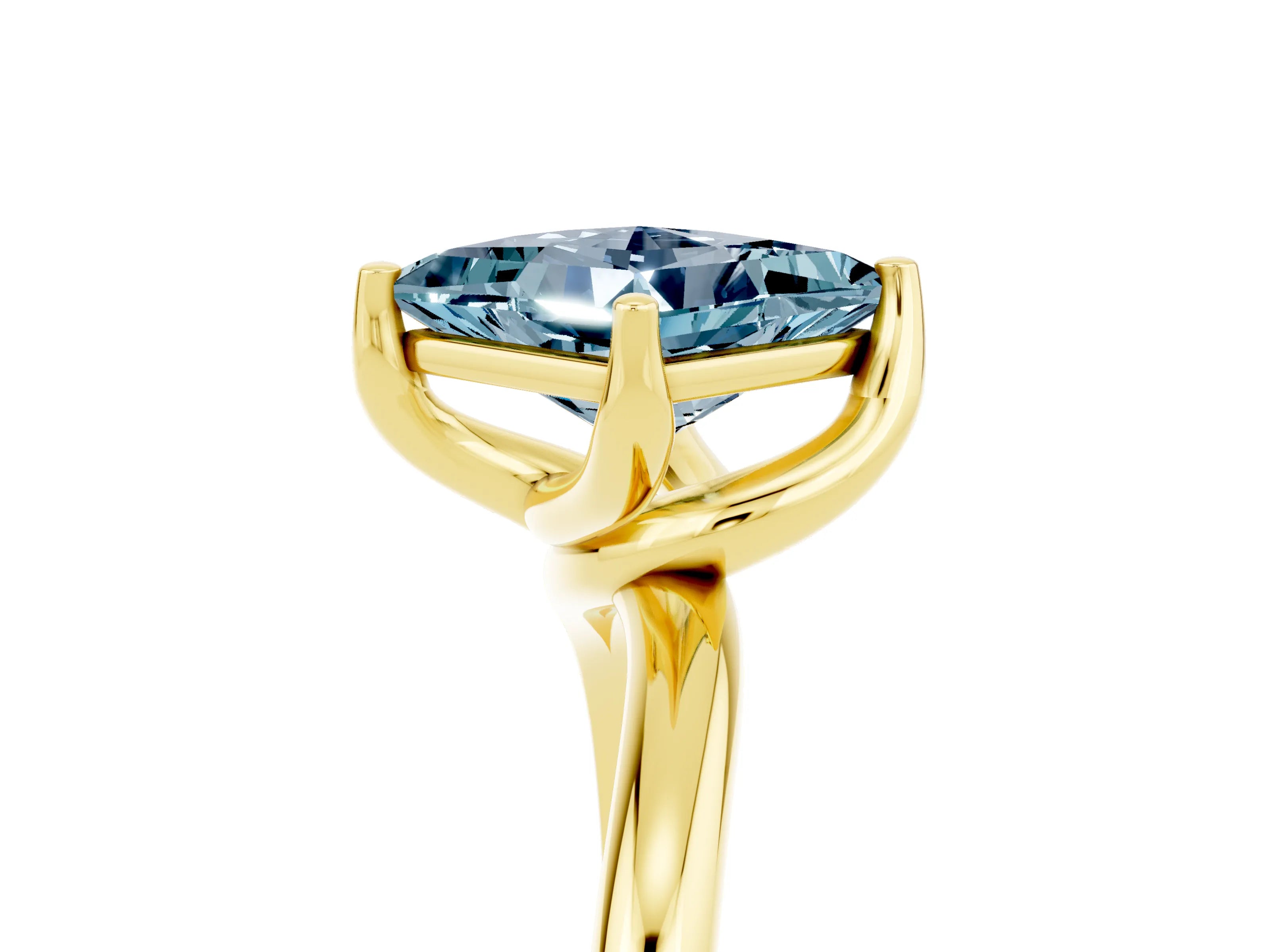 Yellow gold Princess Cut Aquamarine Solitaire Engagement Ring with Four-Prong Setting and Classic Band_17