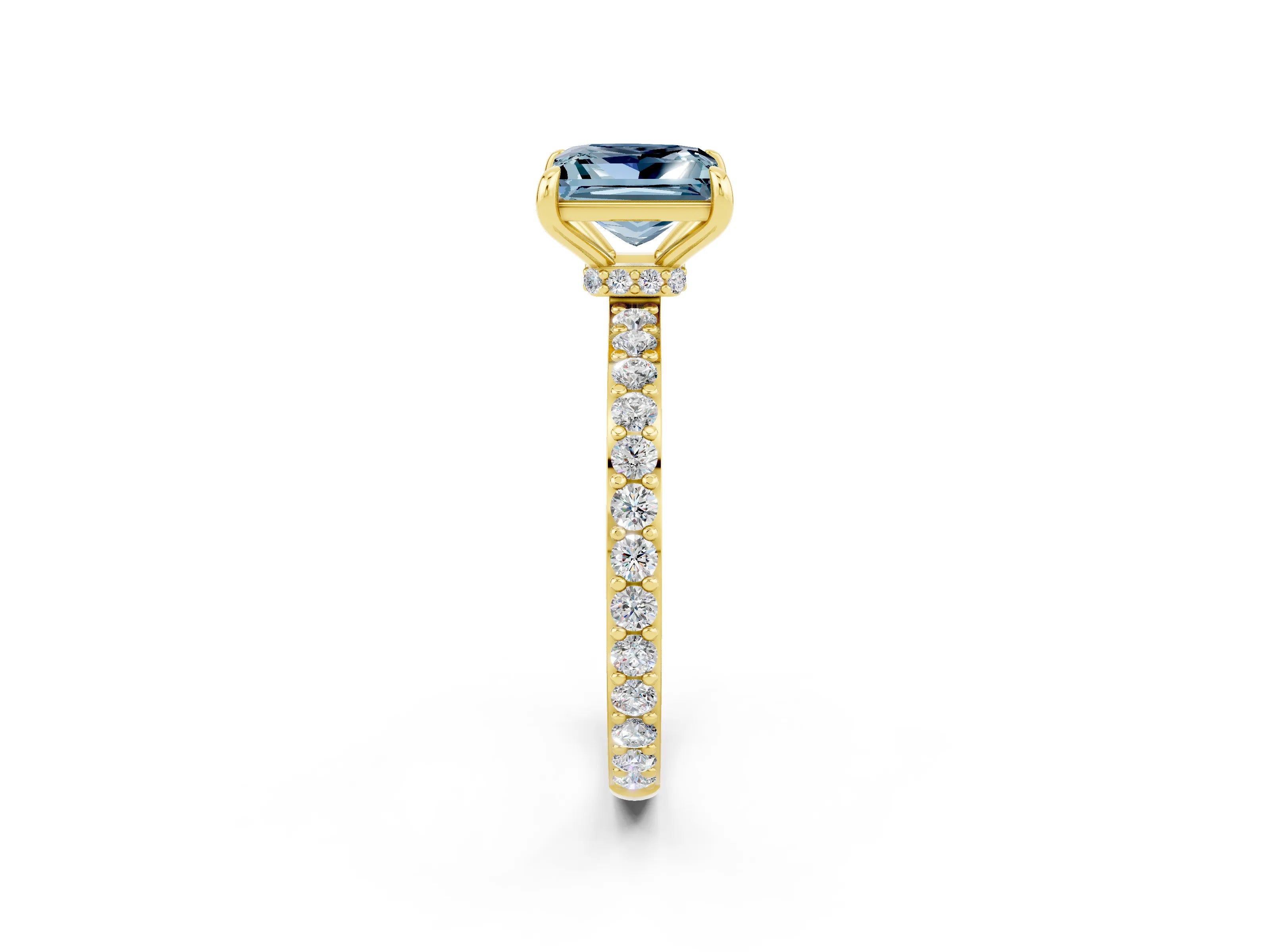 Yellow gold Princess Cut Aquamarine Solitaire Engagement Ring with Pavé Band and Four-Prong Setting_2