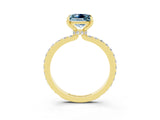 Yellow gold Princess Cut Aquamarine Solitaire Engagement Ring with Pavé Band and Four-Prong Setting_3