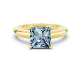 Yellow gold Princess Cut Aquamarine Solitaire Engagement Ring with Round Band and Four-Prong Setting
