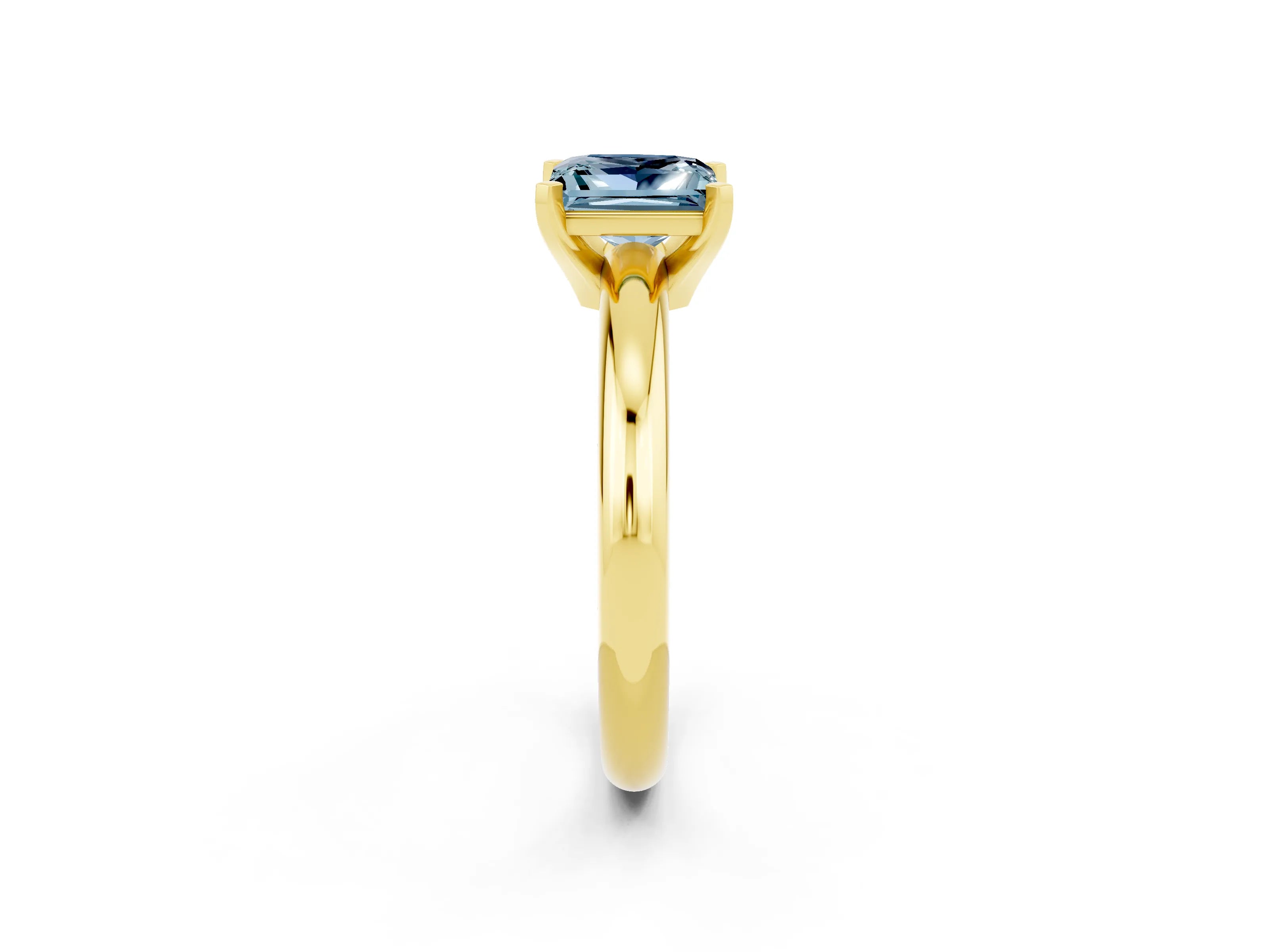 Yellow gold Princess Cut Aquamarine Solitaire Engagement Ring with Round Band and Four-Prong Setting_2