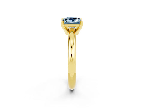 Yellow gold Princess Cut Aquamarine Solitaire Engagement Ring with Round Band and Four-Prong Setting_2