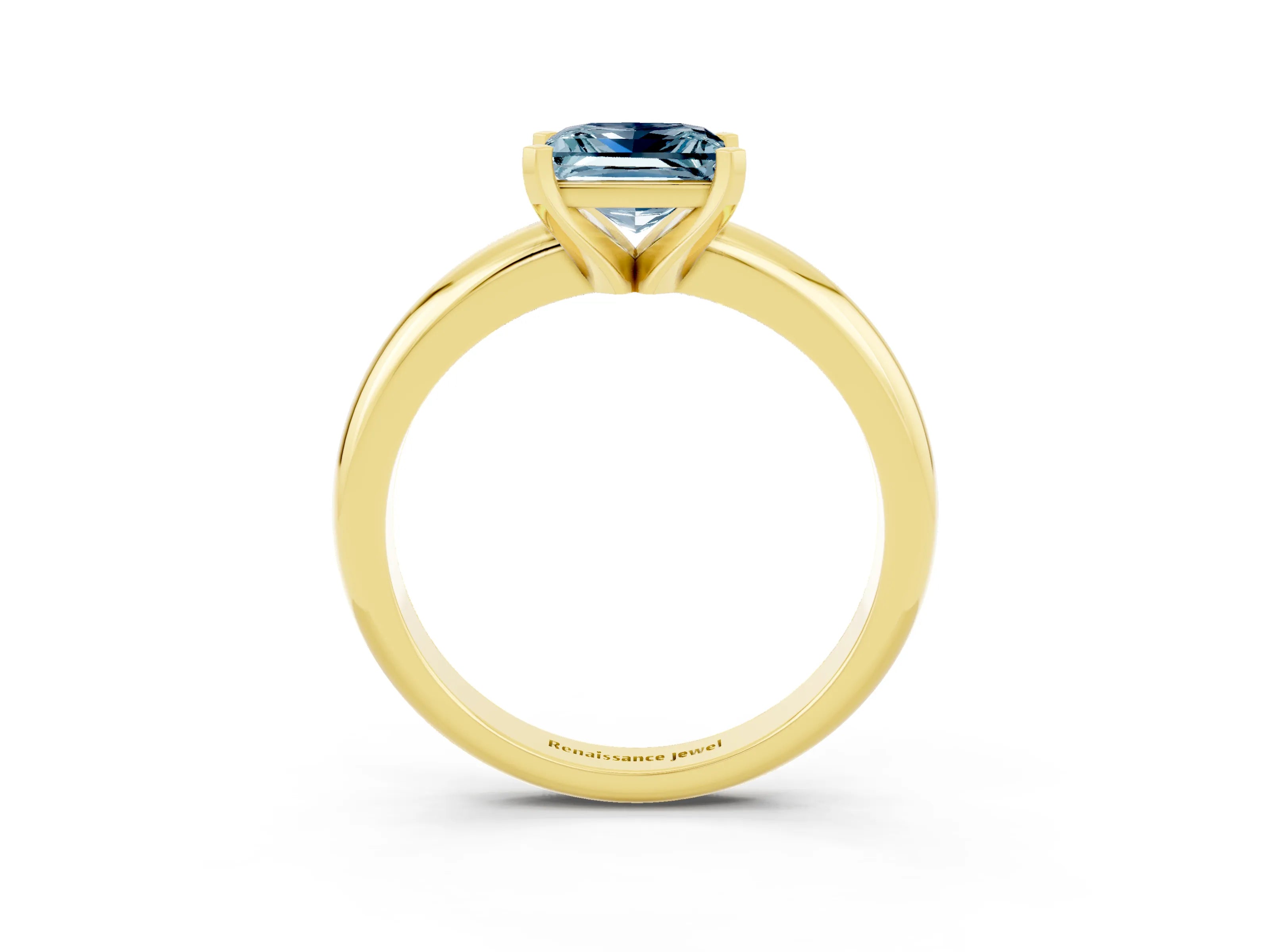 Yellow gold Princess Cut Aquamarine Solitaire Engagement Ring with Round Band and Four-Prong Setting_3