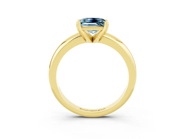 Yellow gold Princess Cut Aquamarine Solitaire Engagement Ring with Round Band and Four-Prong Setting
