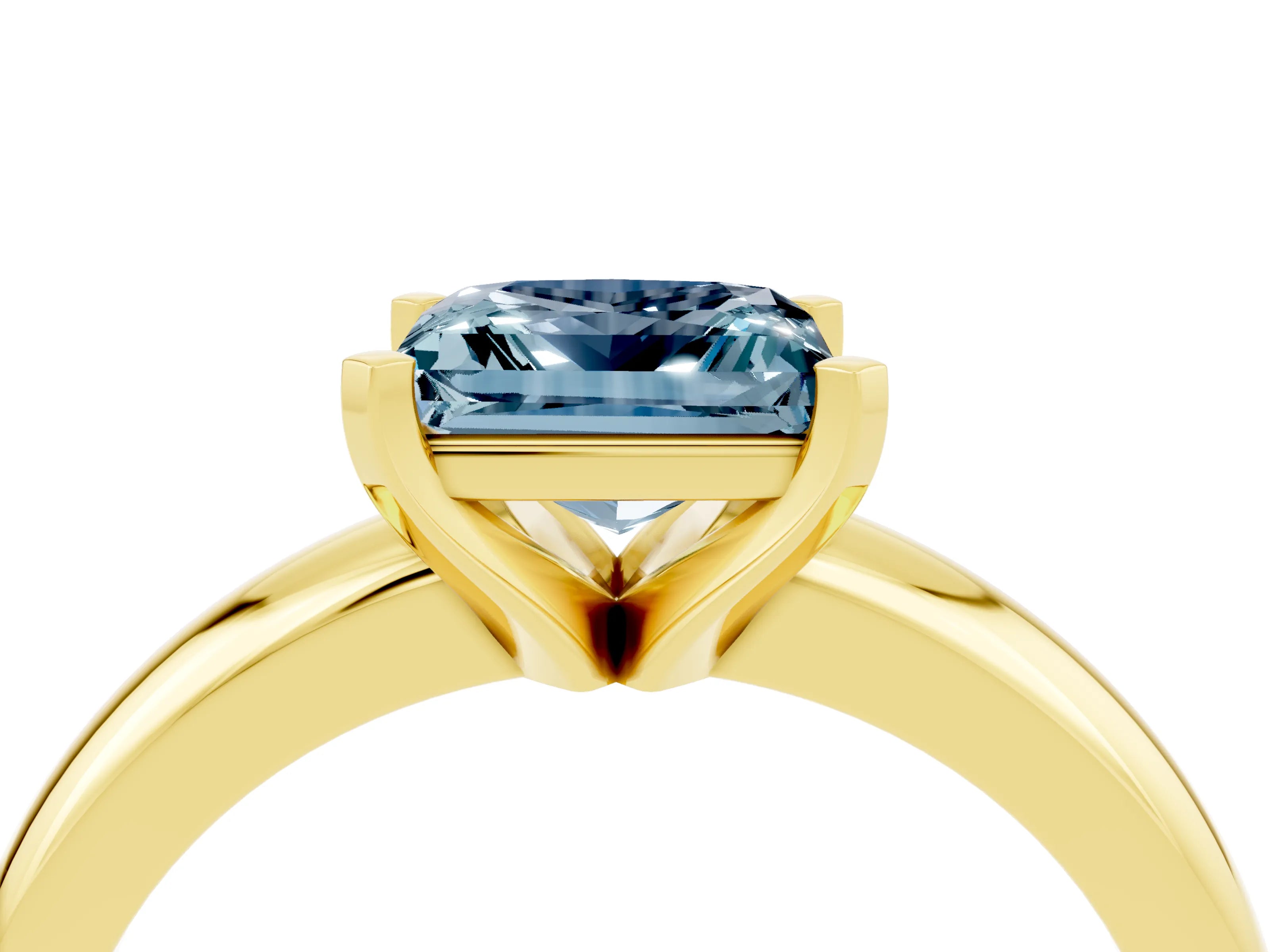 Yellow gold Princess Cut Aquamarine Solitaire Engagement Ring with Round Band and Four-Prong Setting_4