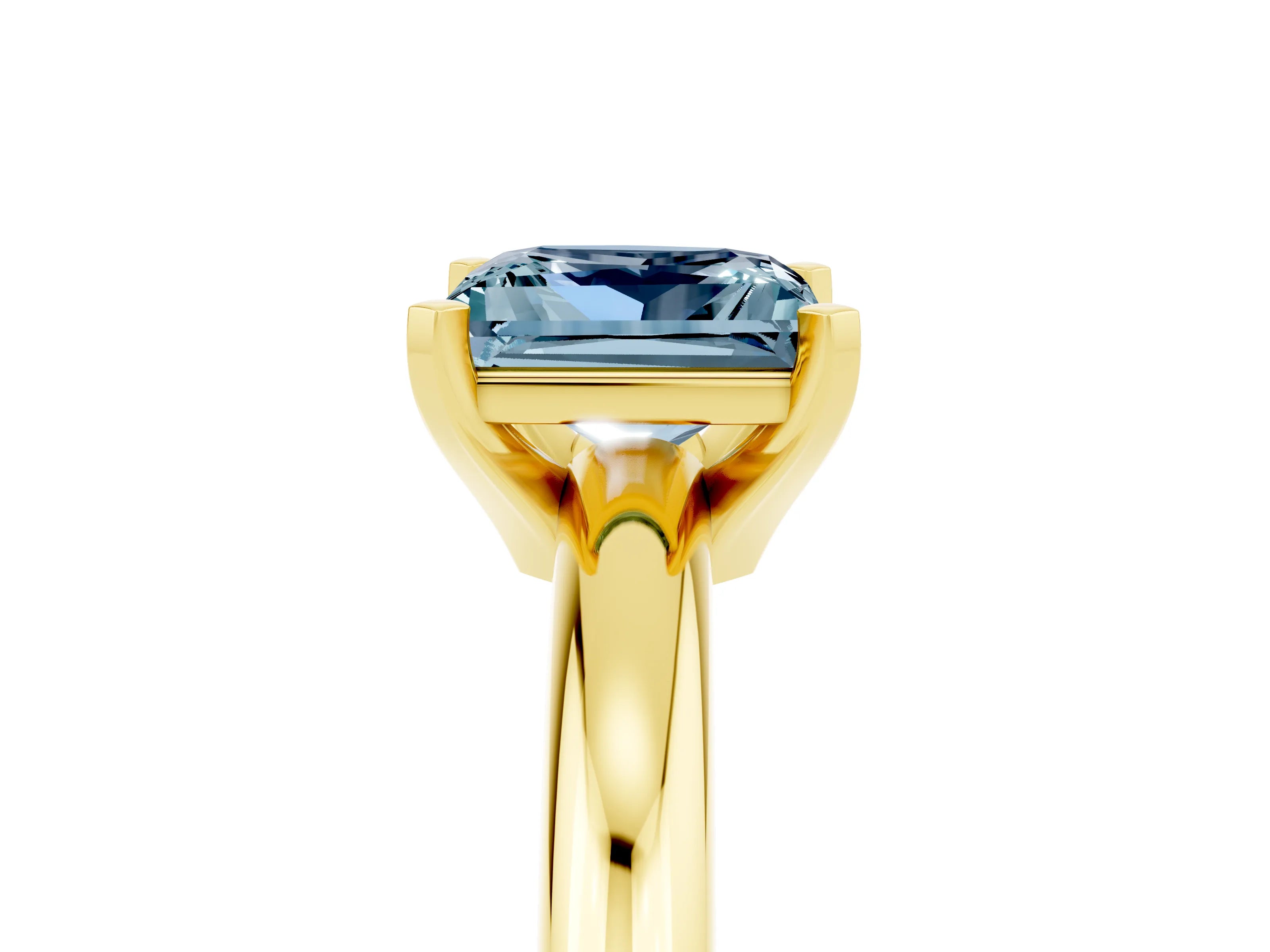 Yellow gold Princess Cut Aquamarine Solitaire Engagement Ring with Round Band and Four-Prong Setting_5