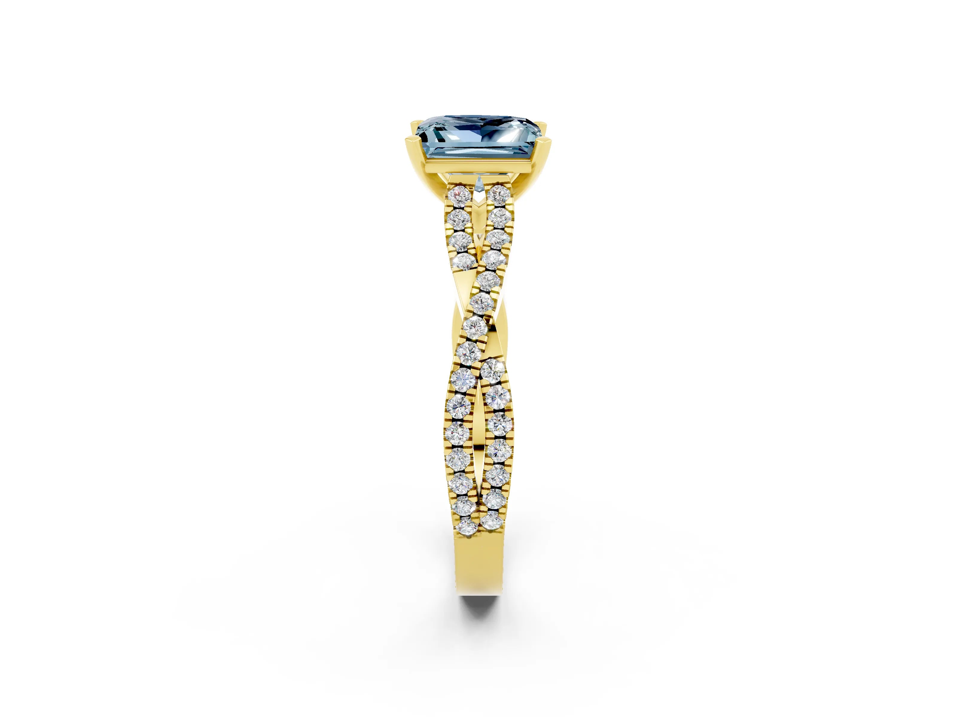 Yellow gold Princess Cut Aquamarine Solitaire Engagement Ring with Twisted Pavé Band and Four-Prong Setting_14