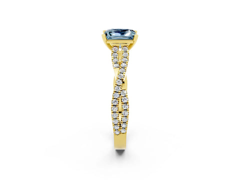 Yellow gold Princess Cut Aquamarine Solitaire Engagement Ring with Twisted Pavé Band and Four-Prong Setting_14