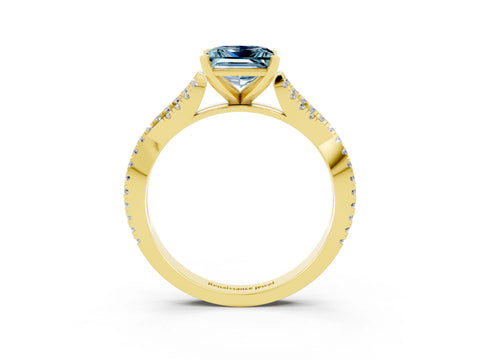 Yellow gold Princess Cut Aquamarine Solitaire Engagement Ring with Twisted Pavé Band and Four-Prong Setting_15