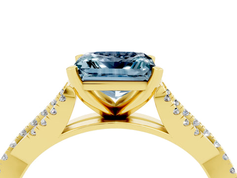 Yellow gold Princess Cut Aquamarine Solitaire Engagement Ring with Twisted Pavé Band and Four-Prong Setting_16