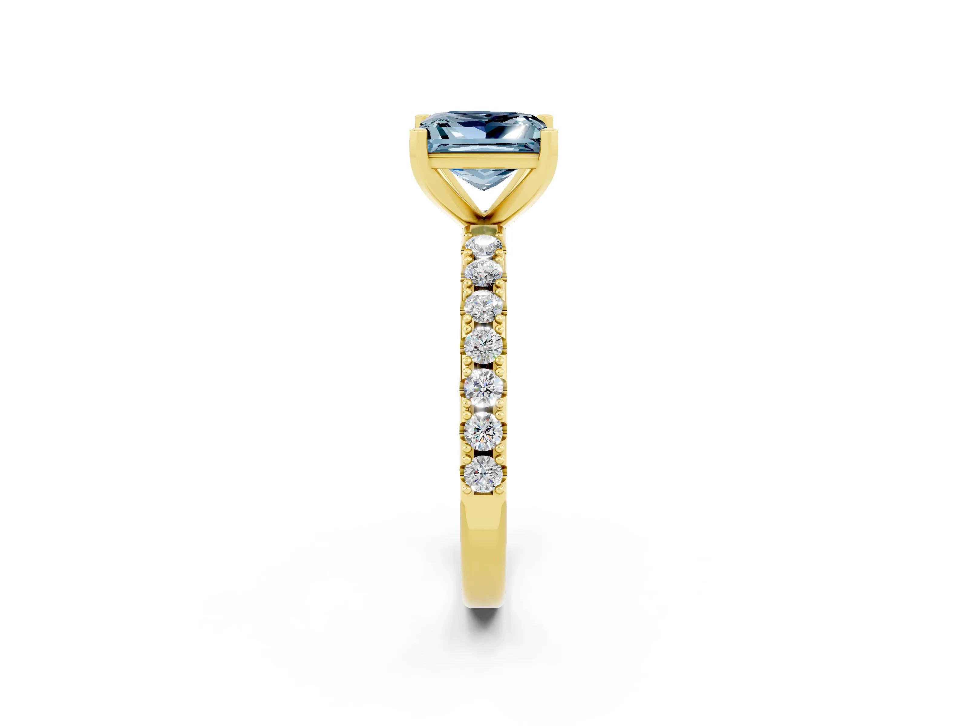 Yellow gold Princess Cut Aquamarine Solitaire Pavé Band with Four-Prong Setting_2